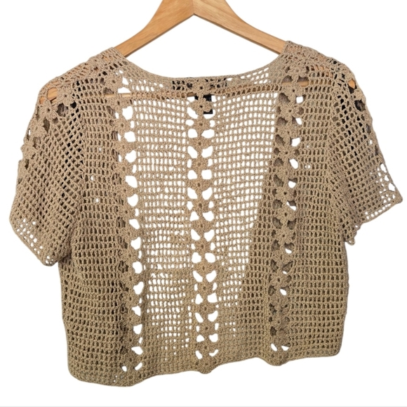 Vintage Rampage Women's Beige Crochet Cover Up Sweater Top - Picture 2 of 3